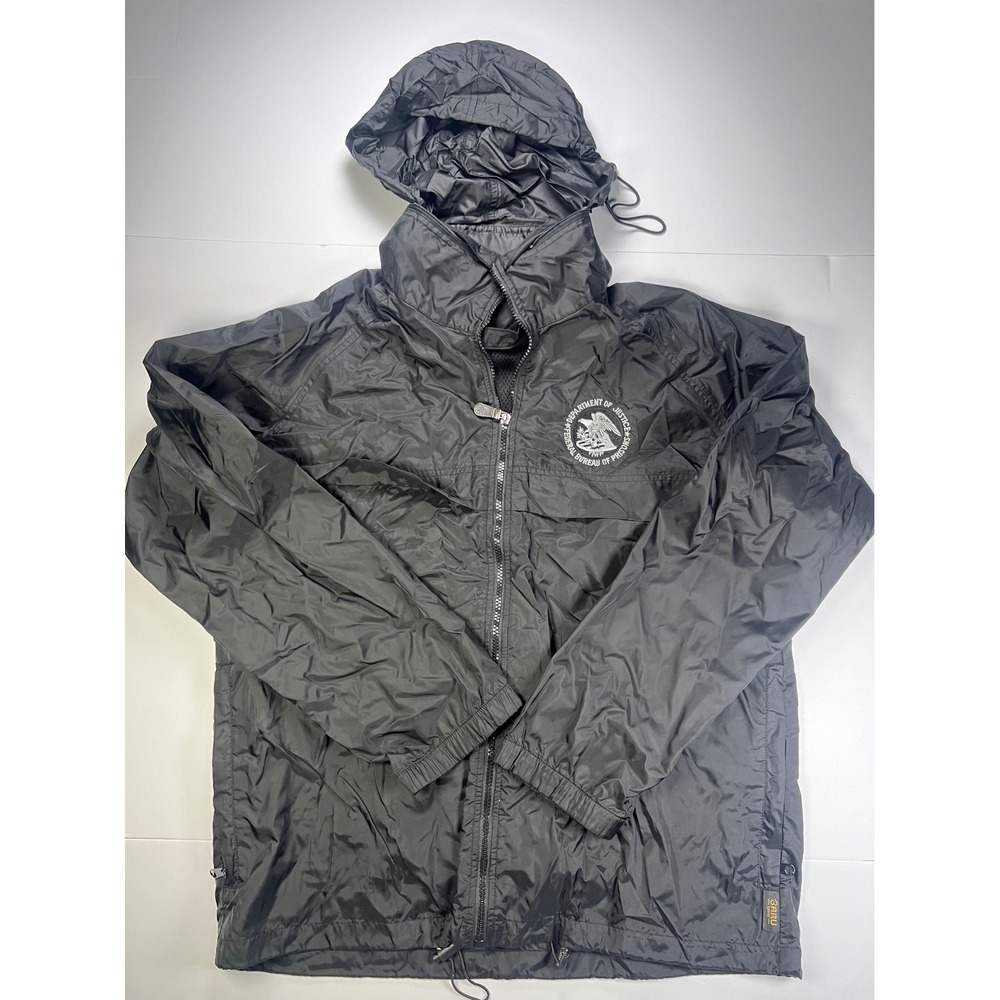 Baru Sports Windbreaker Mens Medium Black DOJ Federal Bureau of Prisons Hooded